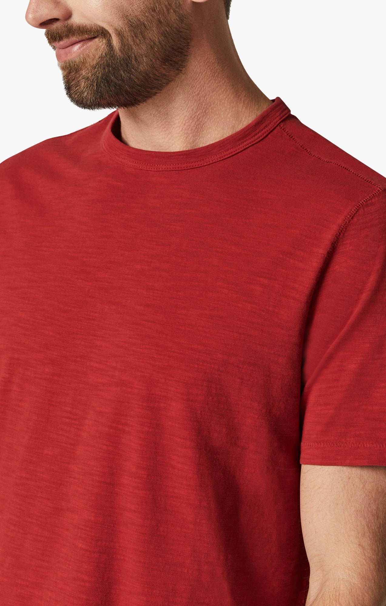 Slub Crew Neck T-Shirt in Red Image 6