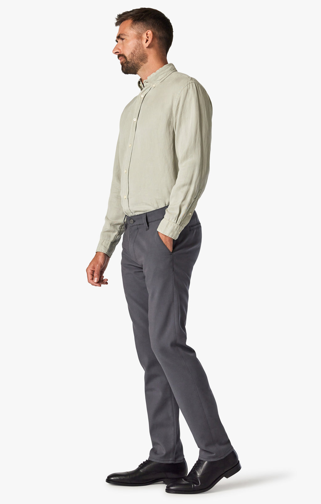 Verona Slim Leg Chino Pants In Iron High-Flyer
