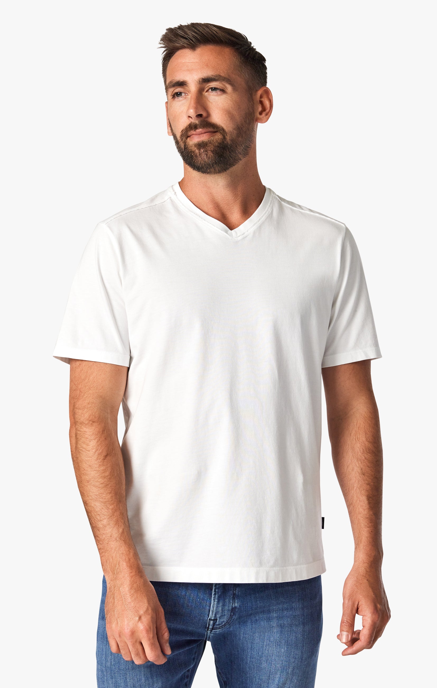 Deconstructed V-Neck T-Shirt in White Image 2