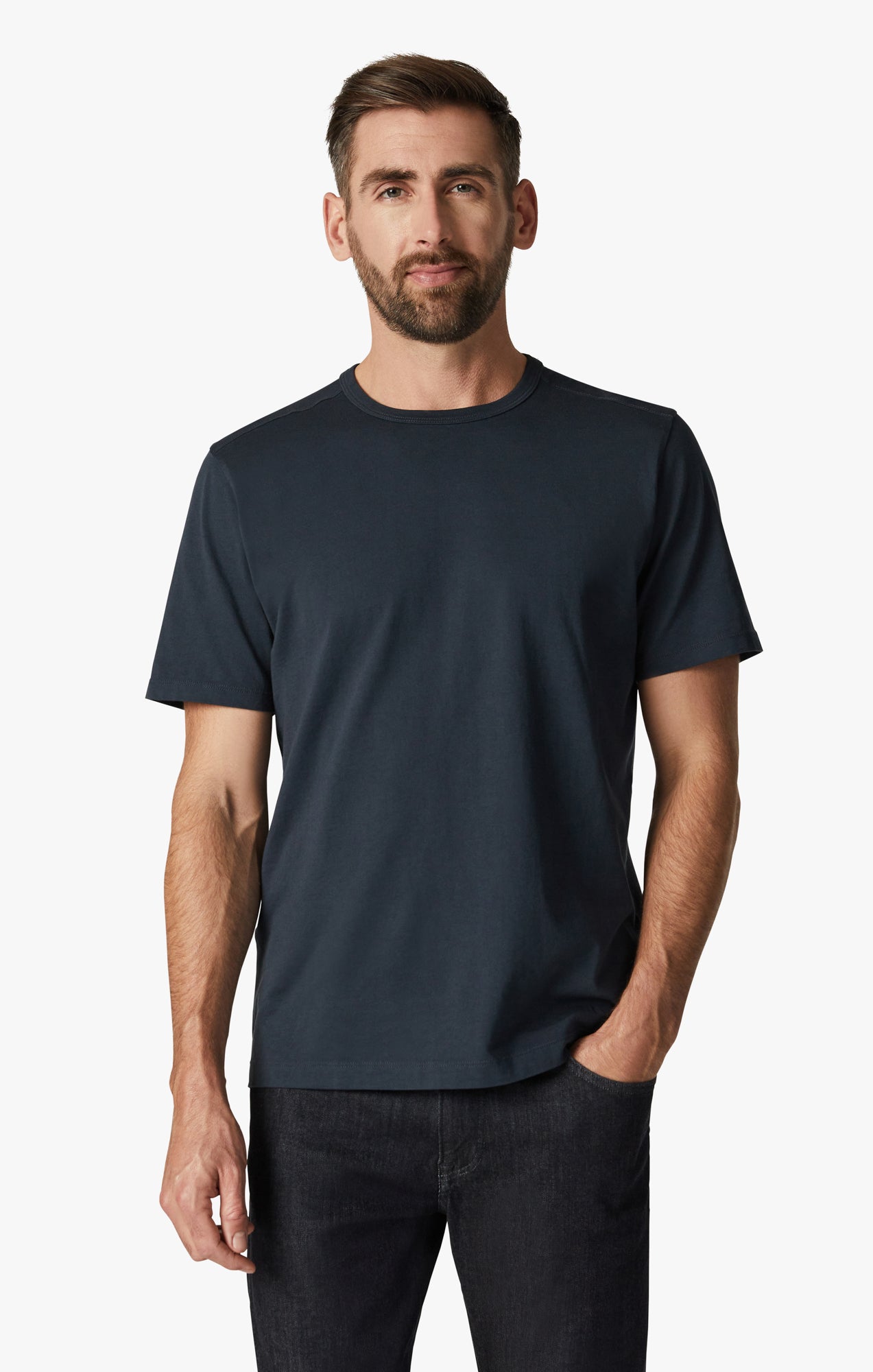 Basic Crew Neck T-Shirt in Blueberry Image 2