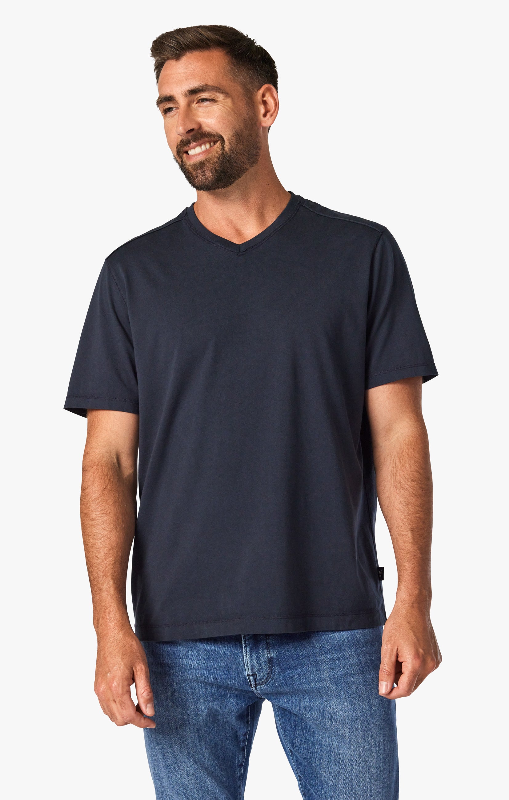 Deconstructed V-Neck T-Shirt in Dark Navy Image 2