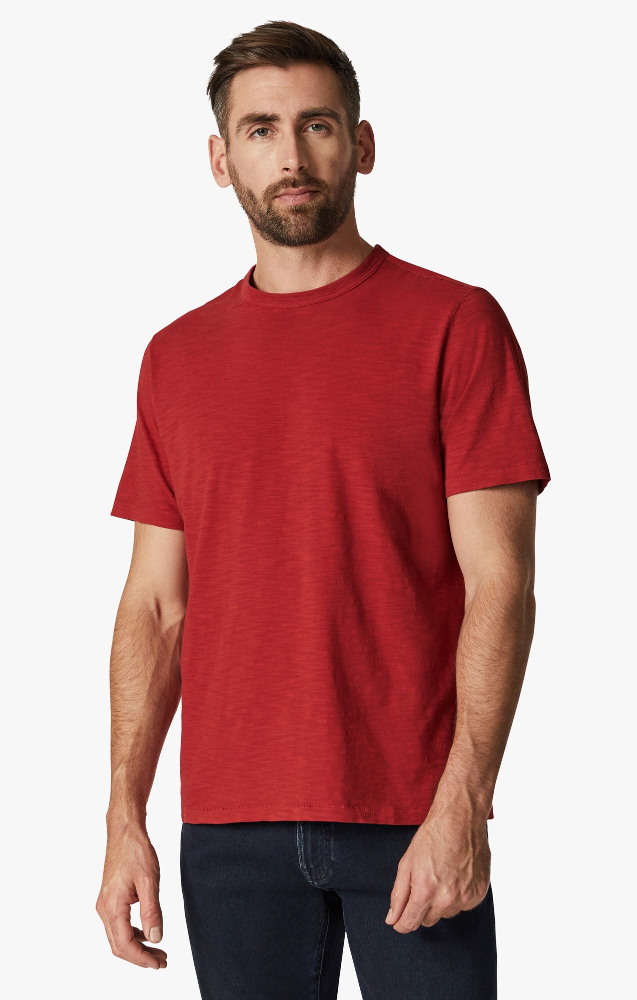 Slub Crew Neck T-Shirt in Red Image 1