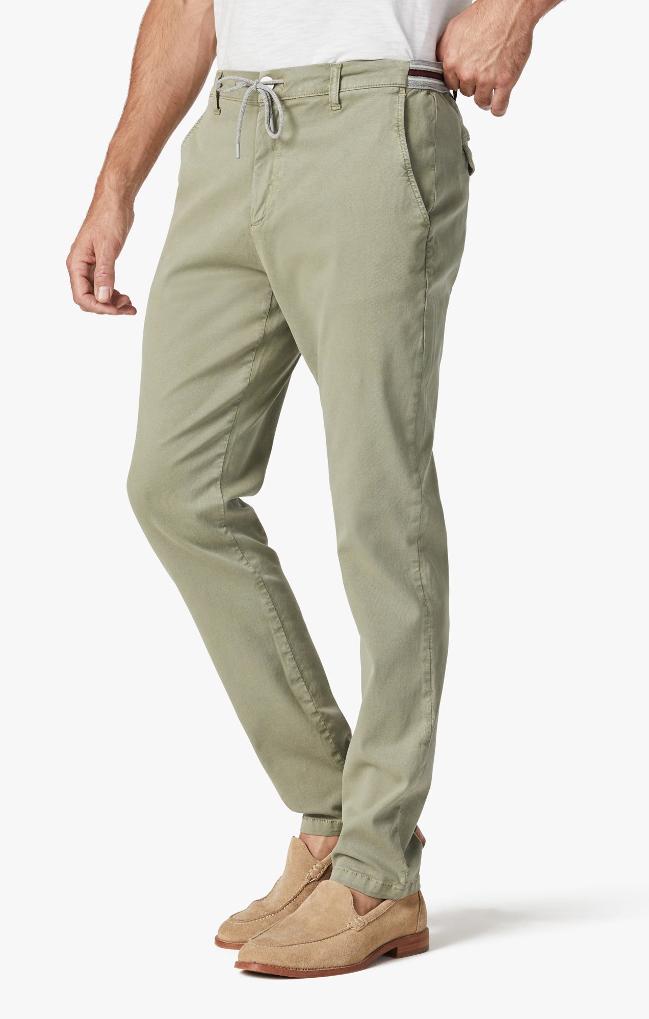 Formia Drawstring Chino Pants In Moss Green Soft Touch Image 5