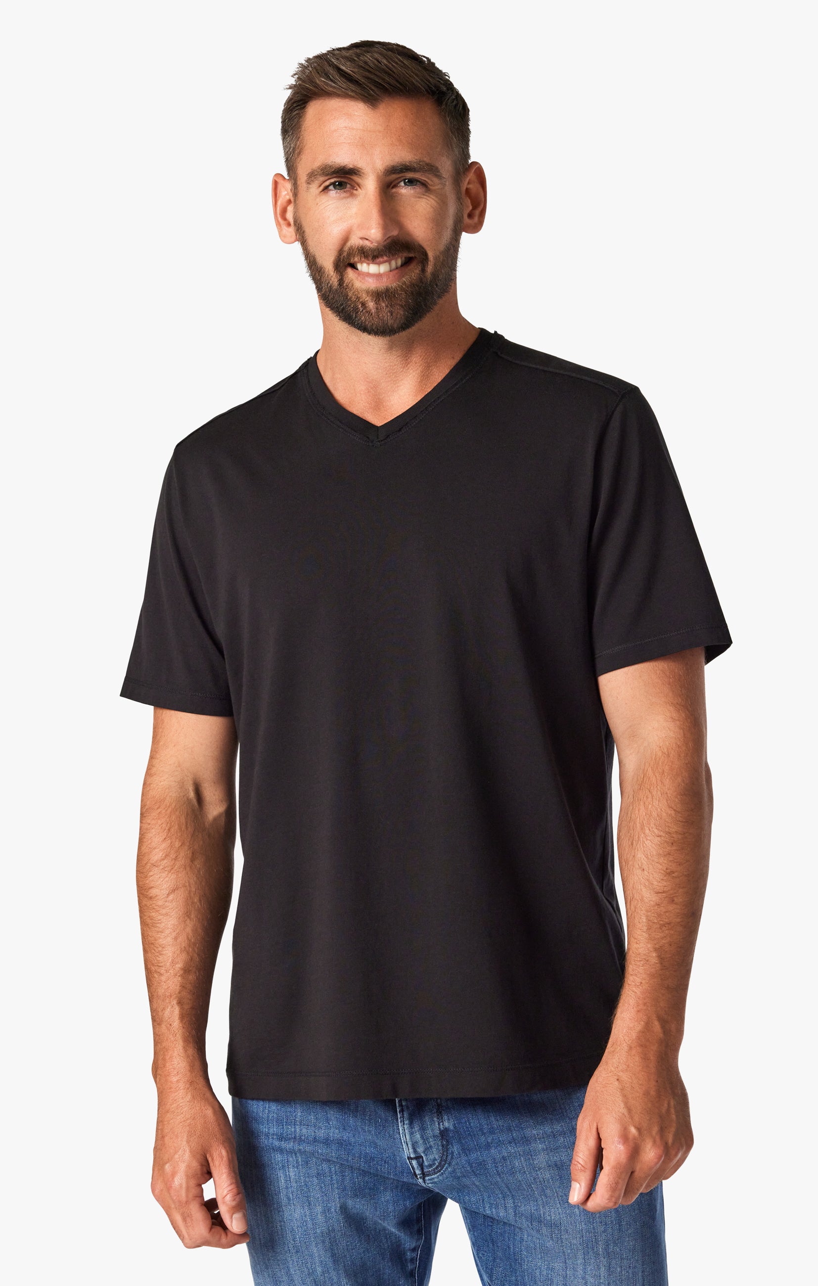 Deconstructed V-Neck T-Shirt in Black Image 2