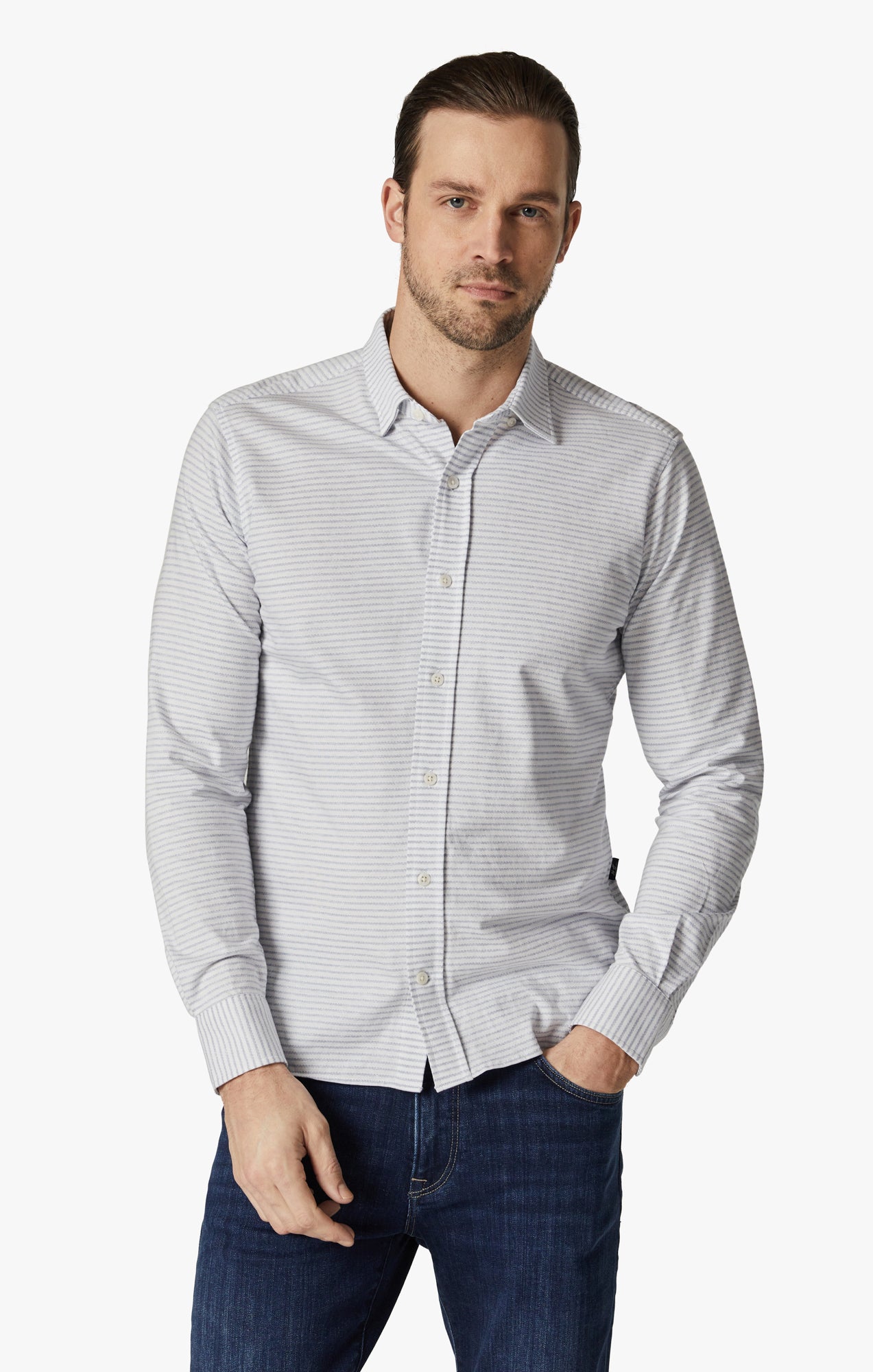 Horizontal Stripe Shirt in Indigo Image 1