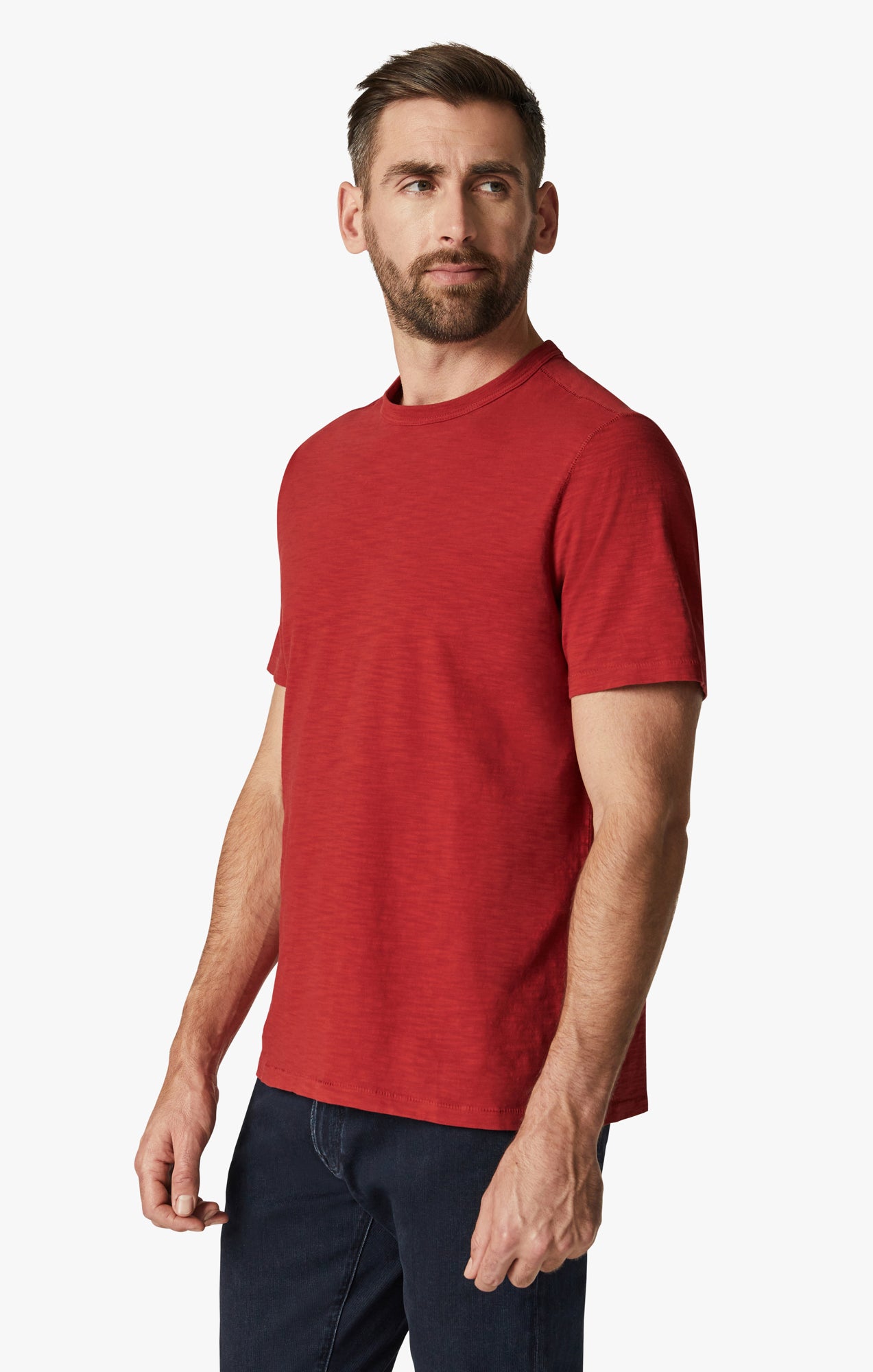 Slub Crew Neck T-Shirt in Red Image 3