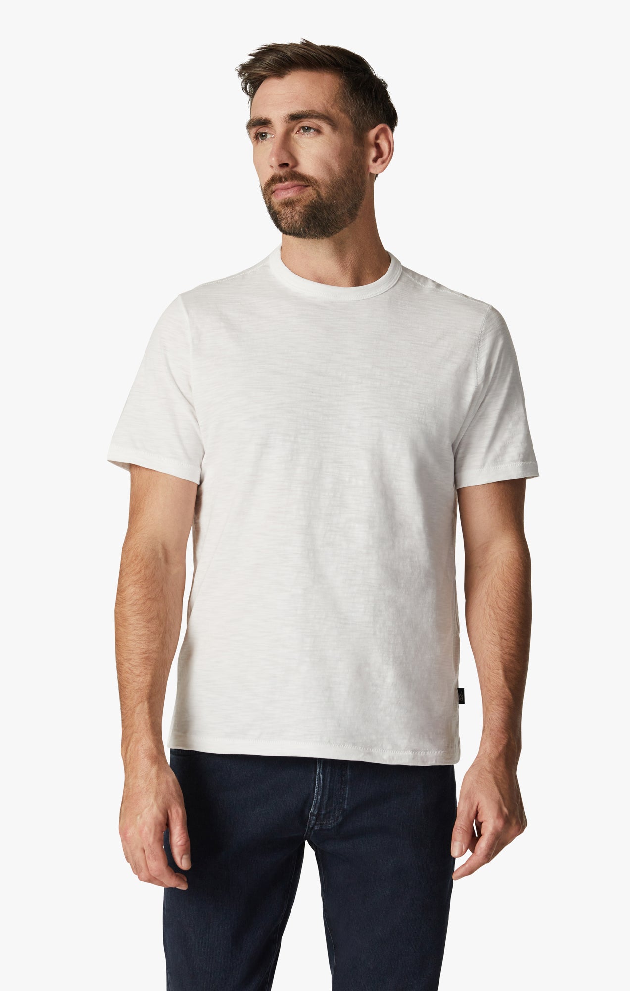 Slub Crew Neck T-Shirt in White Image 2