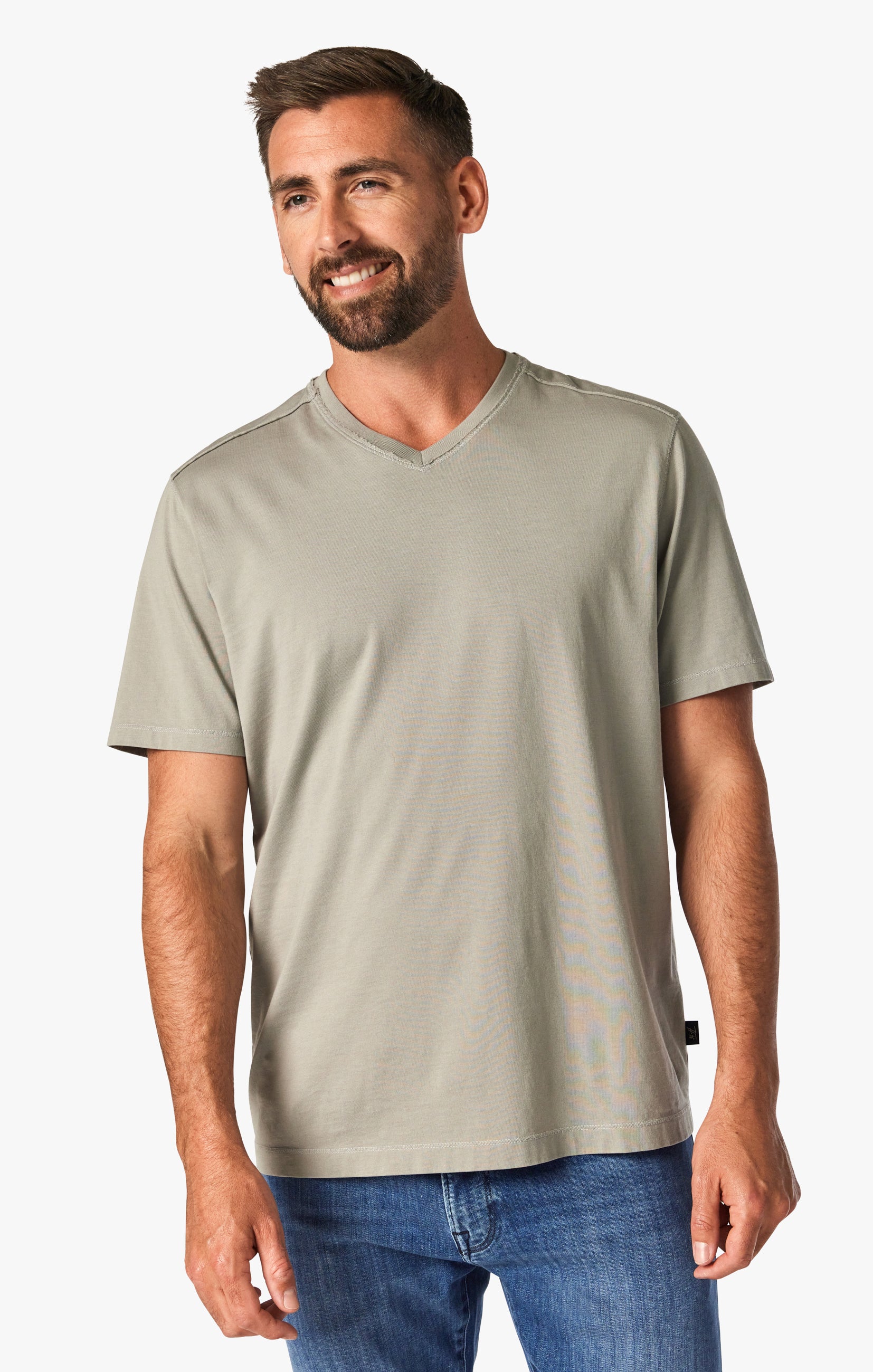 Deconstructed V-Neck T-Shirt in White Dove Image 1