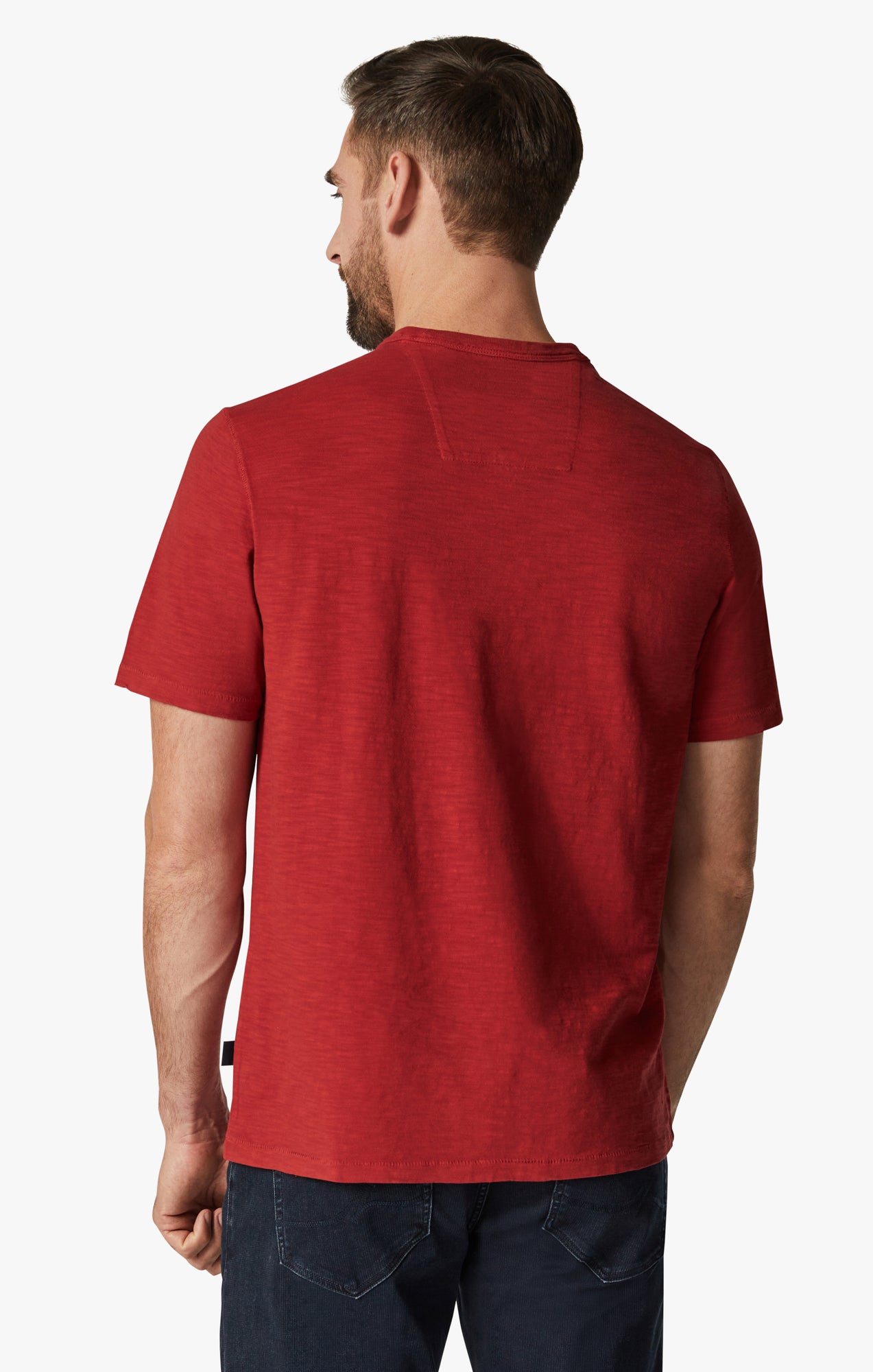 Slub Crew Neck T-Shirt in Red Image 3