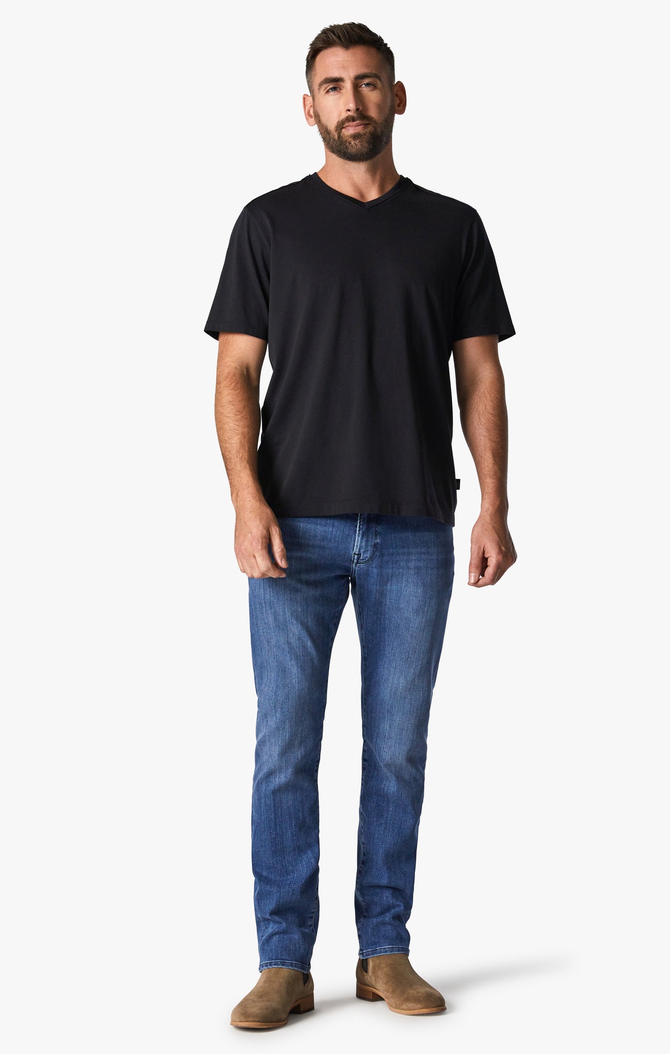 34 Heritage Men's Deconstructed V-Neck T-Shirt in Black