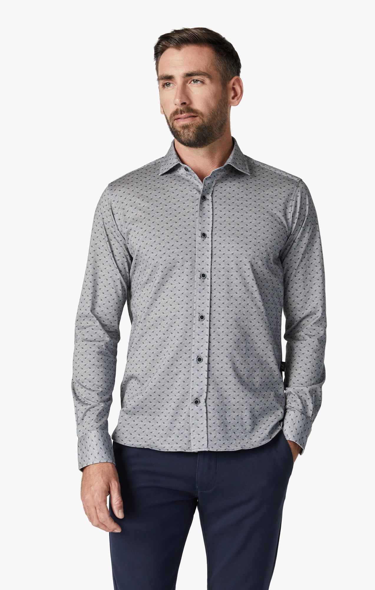 Leaf Design Shirt In Grey Melange – 34 Heritage