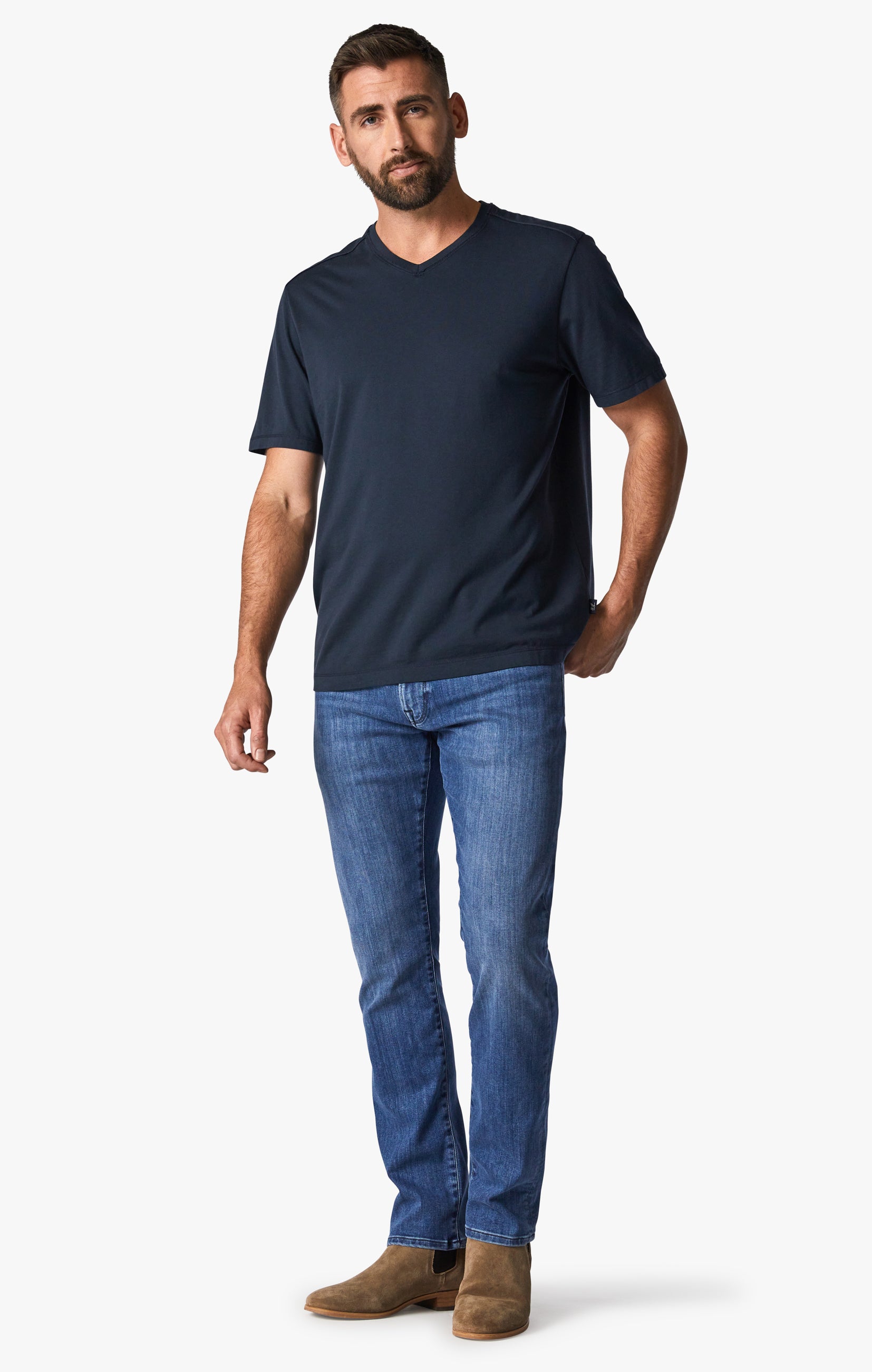 34 Heritage Men's Deconstructed V-Neck T-Shirt in Dark Navy